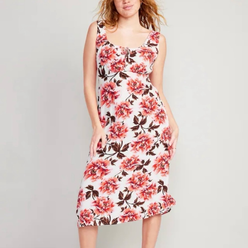 Old Navy‎ Pink and Orange Floral Scoop Neck Sleeveless Midi Sundress Size Medium